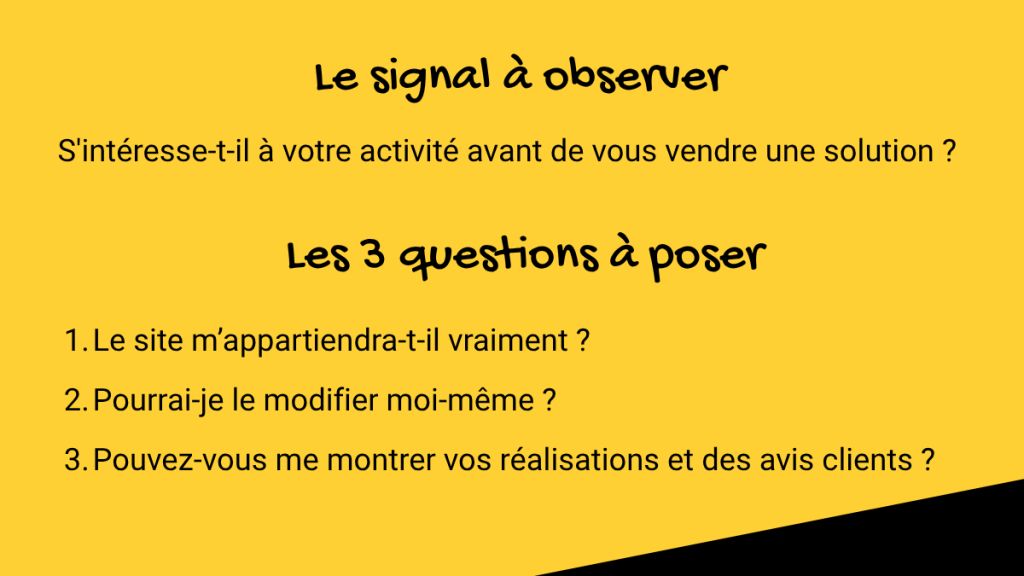 Signal à observer et 3 questions à poser avant de choisir un créateur de site internet
